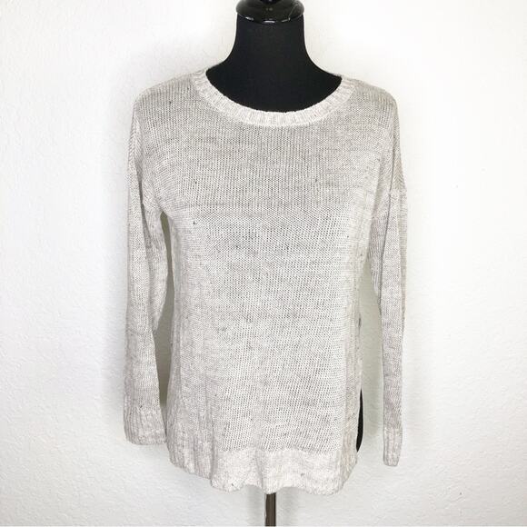 Eileen Fisher light gray linen side slit hem sweater size Petite - Picture 1 of 16